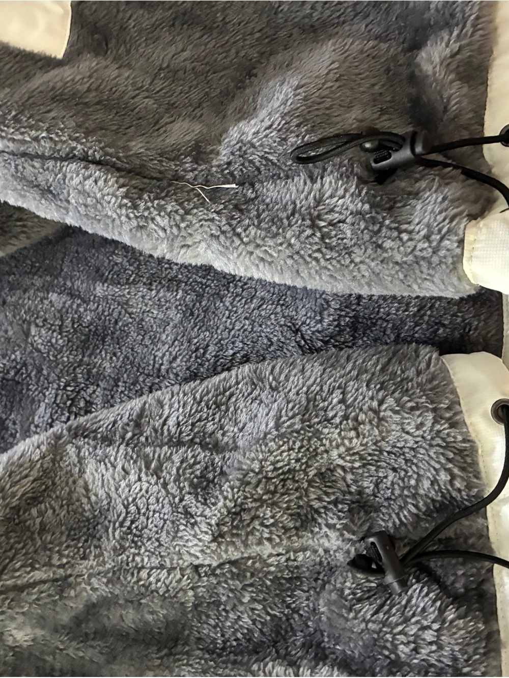 Two-Tone White and Black Winter Jacket with Faux Fur Hood